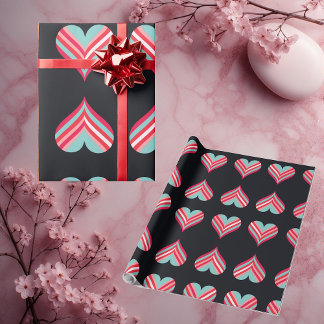 Papel De Presente Minimalist Modern Elegant Hearts Romantic Stripes 
