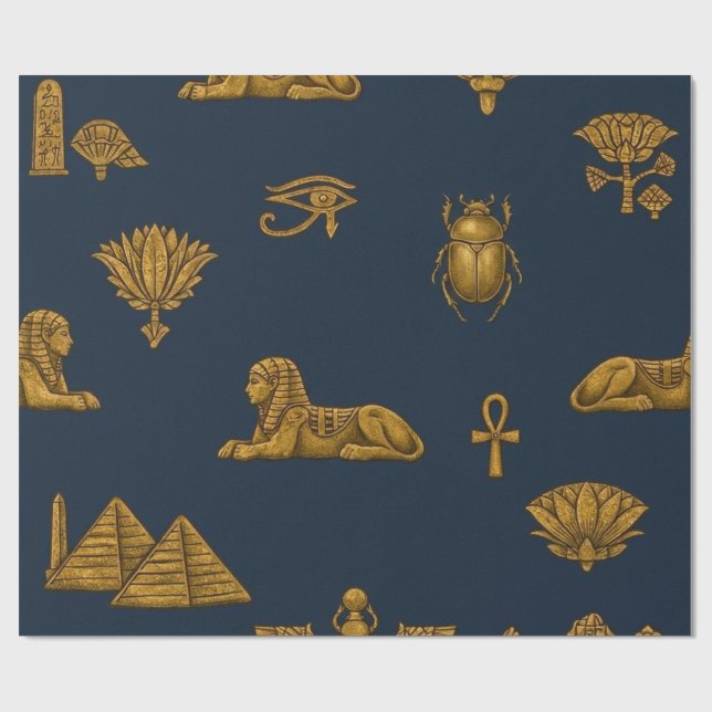 Papel De Presente Minimalist Navy & Antique Gold Egyptian Pattern (Aberto)