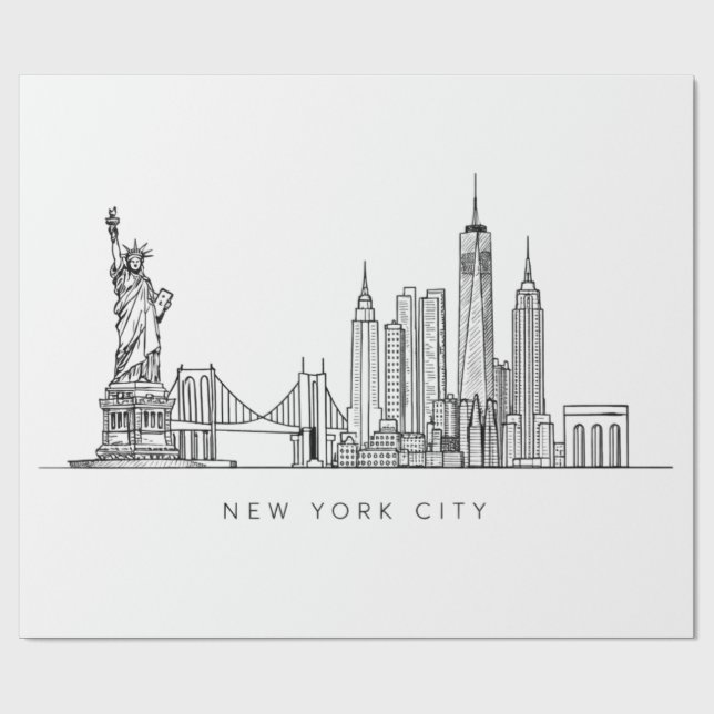 Papel De Presente Minimalist New York City Skyline Line Art (Aberto)