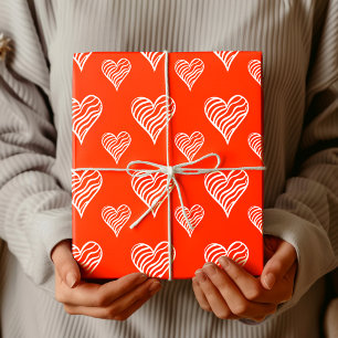 Papel De Presente Minimalista Chic Escarlate Corações Brancos Ondula