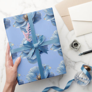 Papel De Presente Minimalista Moderno Amarelo e Azul Papoula