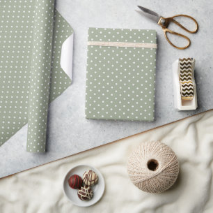 Papel De Presente Minimalista Moderno Bolinhas Verde Sage Neutro