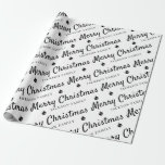 Papel De Presente Mínimo Black White Merry Christmas Family Name<br><div class="desc">Nome da família de Natal Mínimo Preto e Branco</div>