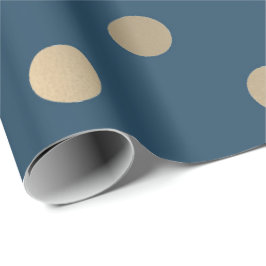 Papel De Presente Mínimo Bolinhas azul Marinho Dourado Sepia Metal F