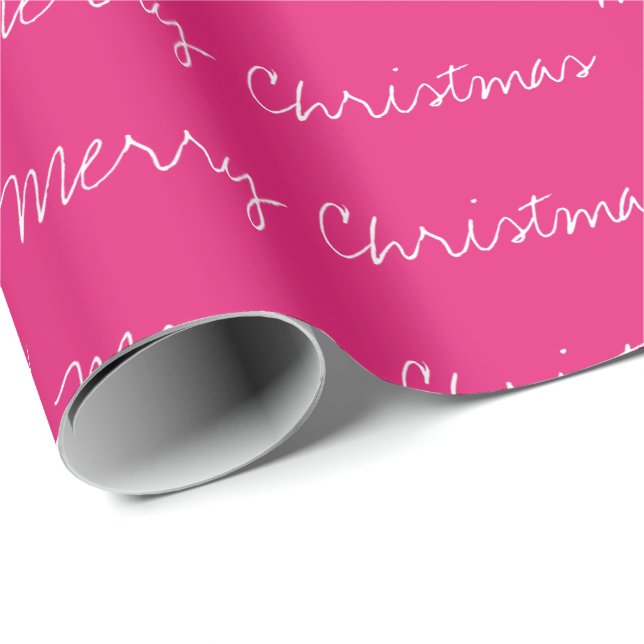 Papel De Presente Mínimo de tipografia de Natal magenta branca (Ponta do rolo)