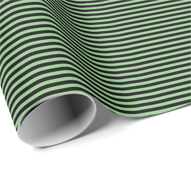 Papel De Presente Mínimo moderno verde fino e preto riscado (Ponta do rolo)