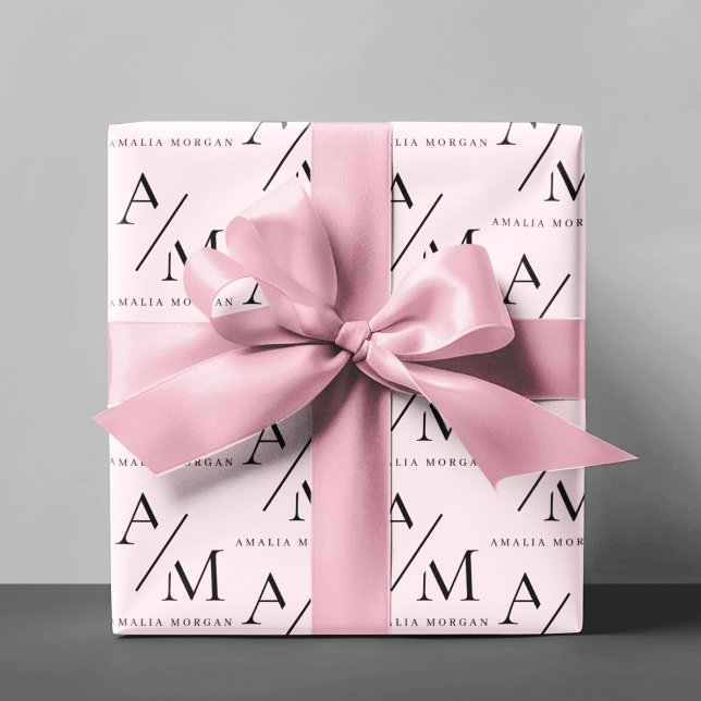 Papel De Presente Mínimo Pink Pastel Inicial e Personalizado (Criador carregado)