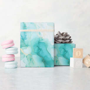 Papel De Presente Mint Aqua Glam Elegante Dourado Marble