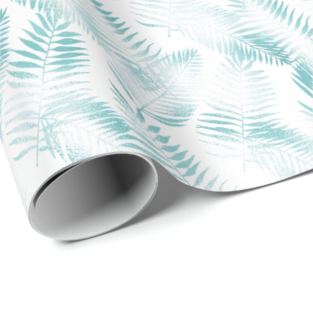 Papel De Presente Mint Aqua Ombre Folhas Tropicais (Ponta do rolo)