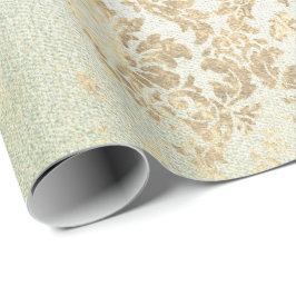 Papel De Presente Mint Faux Dourado Floral Cottage Grungy Damask