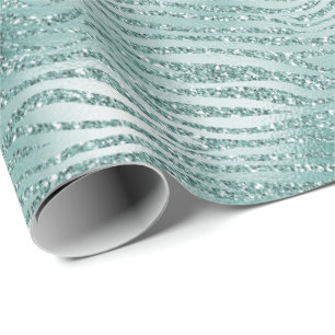 Papel De Presente Mint Glitter Glitzy Sparkle Zebra Print