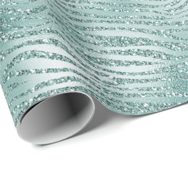 Papel De Presente Mint Glitter Glitzy Sparkle Zebra Print (Ponta do rolo)
