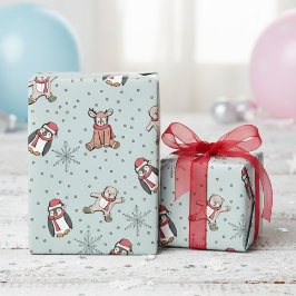 Papel De Presente Mint Green Bebês Primeiro Natal Animais De Inverno