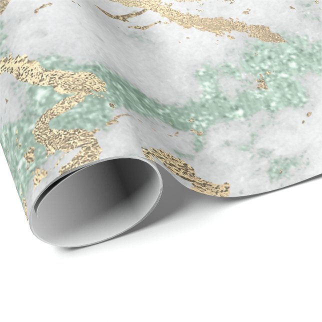 Papel De Presente Mint Green Cinza Foxier Dourado Marble Shiny Metál (Ponta do rolo)