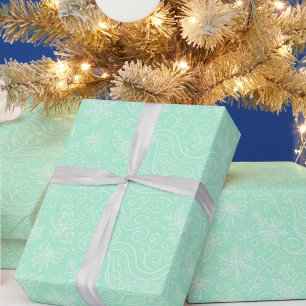 Papel De Presente Mint Green Doodle Natal Sleigh Patterno