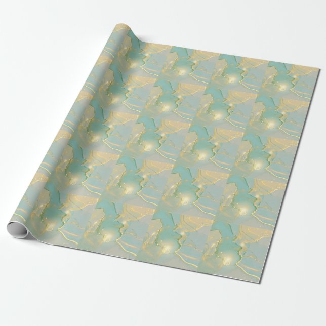 Papel De Presente Mint Green Dourado Marble: Texturado (Desenrolado)
