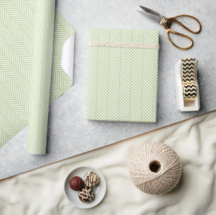Papel De Presente Mint Green e White Herringbone