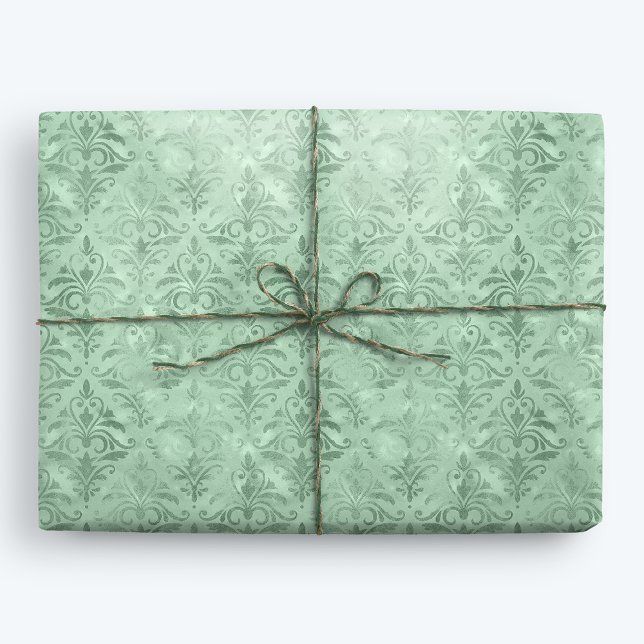 Papel De Presente Mint Green Elegante Victorian Damask (Criador carregado)