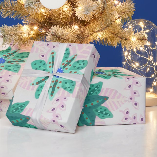 Papel De Presente Mint Green Festivo Floral Impressão (Feriados)