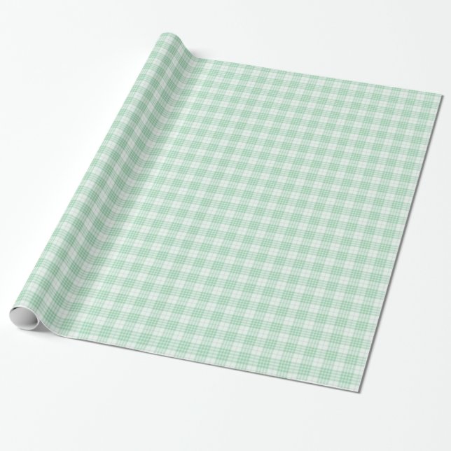 Papel De Presente Mint Green Gingham Xadrez (Desenrolado)