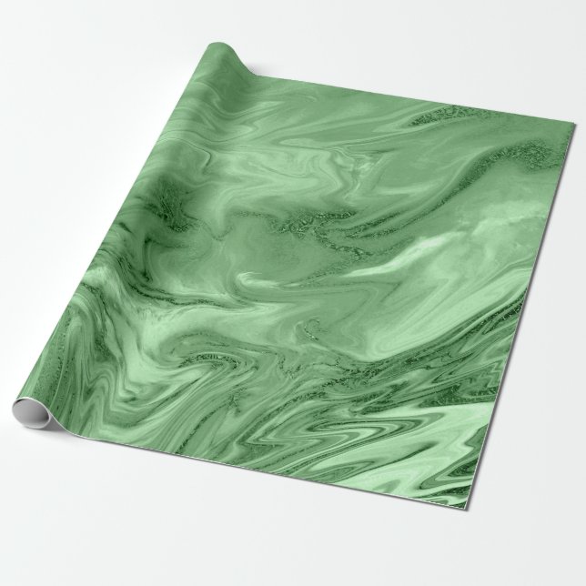 Papel De Presente Mint Green Salvia Greenery Marble Molten Metal (Desenrolado)