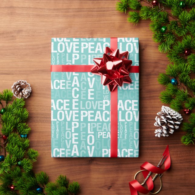 Papel De Presente Mint Green White Peace Love (Presente de Natal)