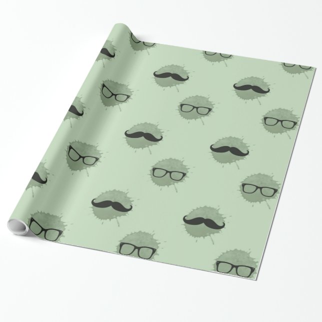 Papel De Presente Mint Hipster Mustaches (Desenrolado)