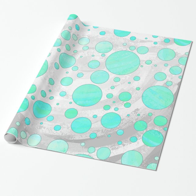 Papel De Presente Mint Ice Aqua Bolinhas Azuis (Desenrolado)