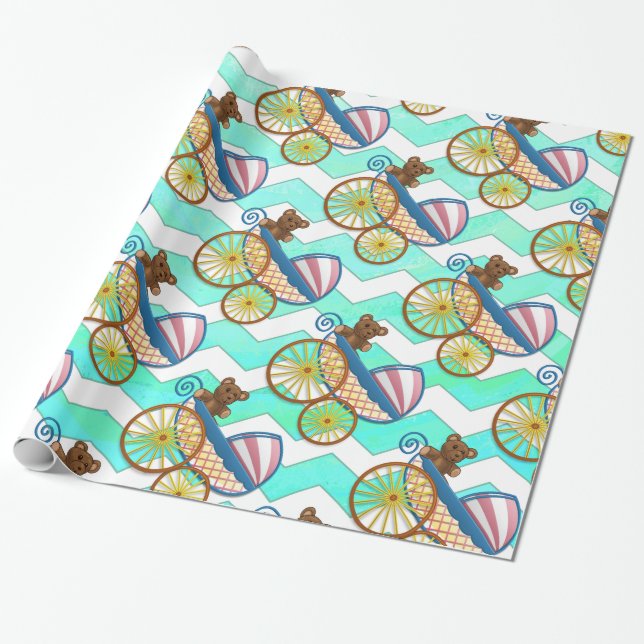 Papel De Presente Mint Ice Blue Chevron Patteryn Baby (Desenrolado)