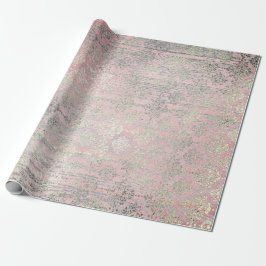 Papel De Presente Mint Silver Foxier Pink Blush Damask Wood Rustic