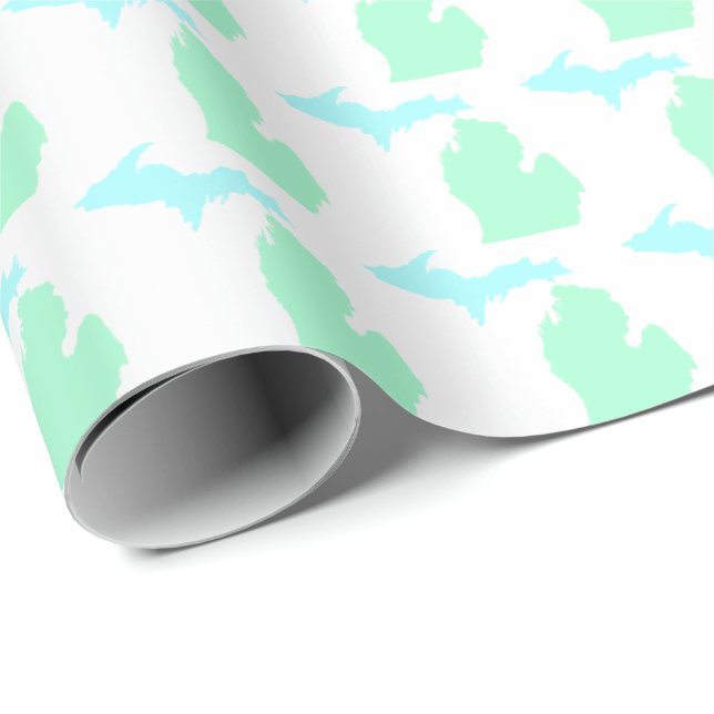 Papel De Presente Mint & Sky Blue Michigan State Wrappaper (Ponta do rolo)