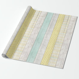 Papel De Presente Mint & Yellow Boho Padrão Geométrico Madeira Rústi