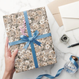 Papel De Presente Minúsculas Flores Espalhadas — Bege e Sage Discret