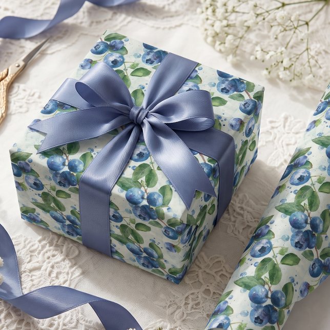 Papel De Presente Mirtilos em Aquarela (elegant blueberry vintage gift wrapping paper )