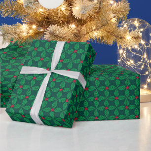 Papel De Presente Mistletoe & Holly – Grade de Azevinho Moderna