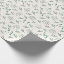 Papel De Presente Mistletoe Pine com Monograma Verde