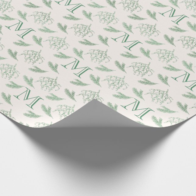 Papel De Presente Mistletoe Pine com Monograma Verde (Ponta)
