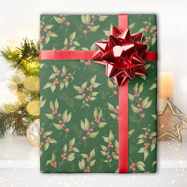 Papel De Presente Mistletoon Christmas Pattern on Green