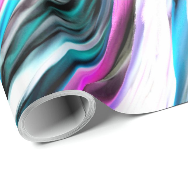 Papel De Presente misto de gradiente e chuviscado, ciano e rosa (Ponta do rolo)