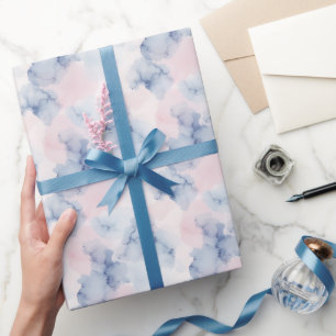 Papel De Presente Mistura Rosa e Abstrato de tinta azul de aquarela
