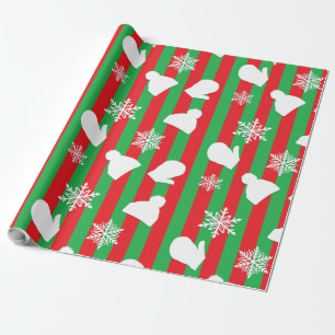 Papel De Presente Mittens de Natal Vermelho e Verde