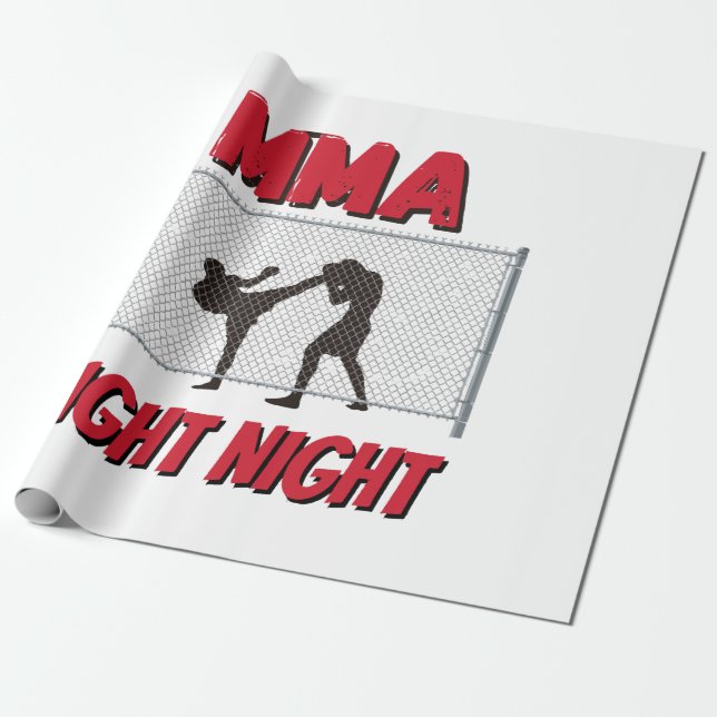 Papel De Presente MMA Fight Night text e Silhouette of Two Fighter (Desenrolado)