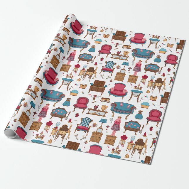 Papel De Presente Mobília de Casa de Boneca Adorável (Desenrolado)