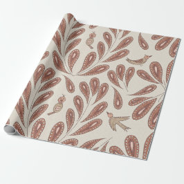 Papel De Presente Mocha Birds and Flowers