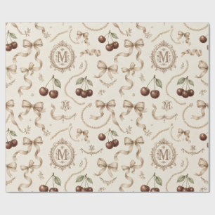 Papel De Presente Mocha Cereja Old Money Laço Monograma M Wrap Elega