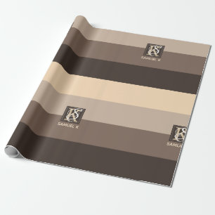 Papel De Presente Mocha Latte - Paleta de Cores Listras Monograma