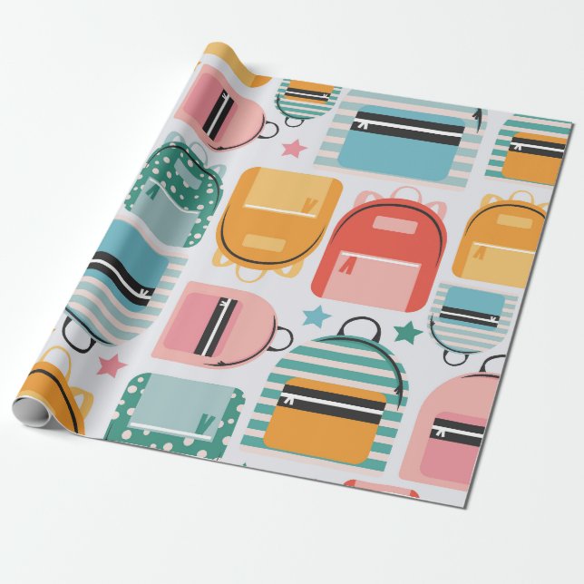 Papel De Presente Mochila vibrante e padrão de estrelas (Desenrolado)