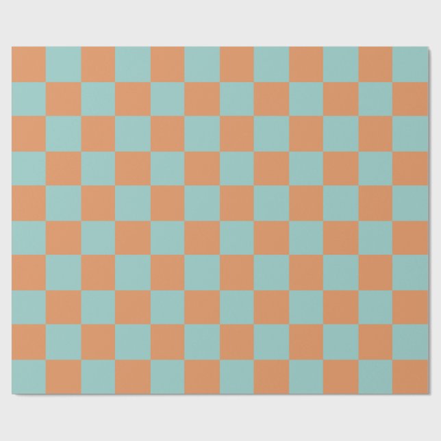Papel De Presente mod quadrados azuis e laranja. (Aberto)