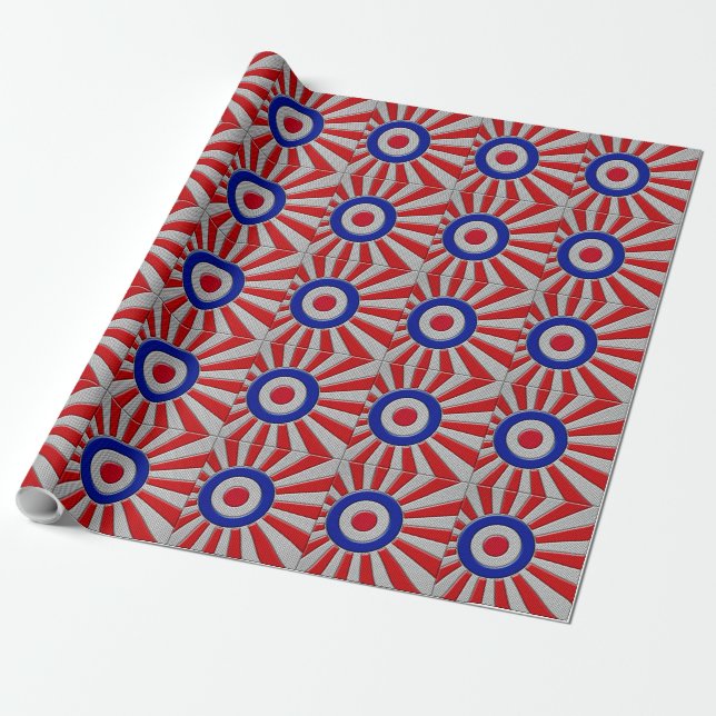 Papel De Presente Mod Roundel Asiático Sunburst no Estilo de Fibra d (Desenrolado)