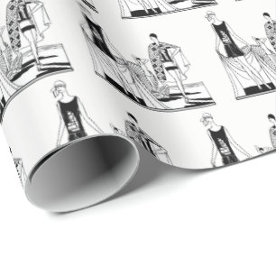 Papel De Presente Moda Art Déco Vintage Senhoras na Praia